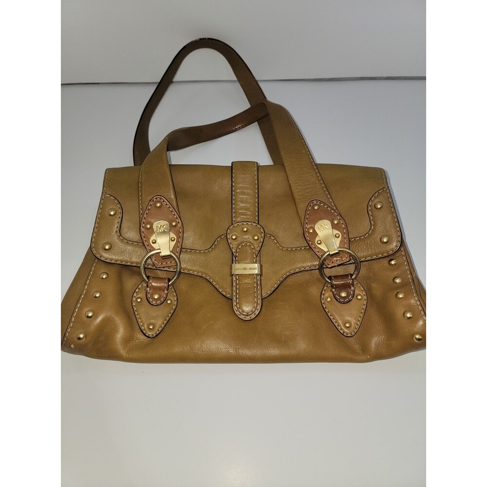 Michael Kors Women's Purse Tan Brown and Gold Accents Vintage Rare Bag Studded